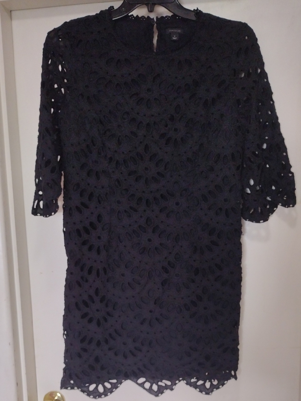 Ann Taylor Black Lace Midi Whimsigoth Eyelet Dress Size 14
